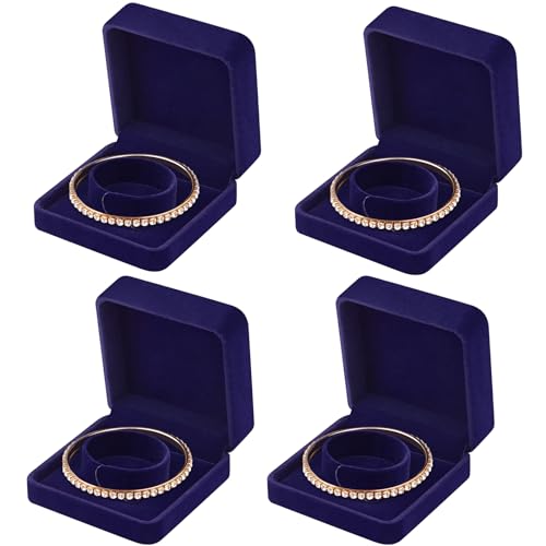 LETURE 4 Pieces Classic Velvet Bracelet Bangle Pendant Necklace Gift Box, Travel Jewelry Box Display Storage Case for Gift, Wedding, Engagement, Proposal, Birthday (4PCS Bracelet-BLUE) - color: 4PCS Bracelet-BLUE
