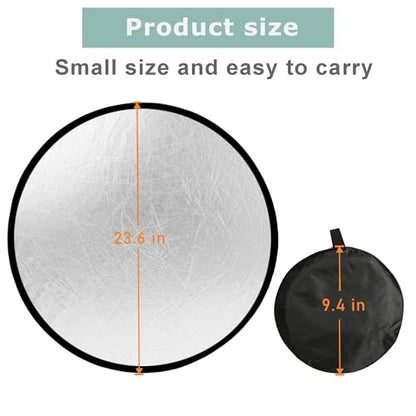 Reflector Photography 5-in-1, Portable Round Light Reflector Disc with Gold Silver White Black Diffuser, Durable & Water-Resistant for Portraits, Vlogging (24”/60cm) - size: 24 inch