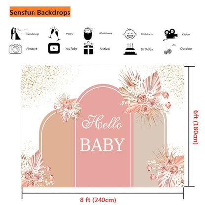 Sensfun Dusty Pink Baby Shower Backdrop Boho Baby Shower Decorations Blush Brown Pampas Floral Oh Baby Banner Photography Background for Boy Girls Gender Neutral Party Supplies Photo Booth Props 8x6ft - size: 8X6ft