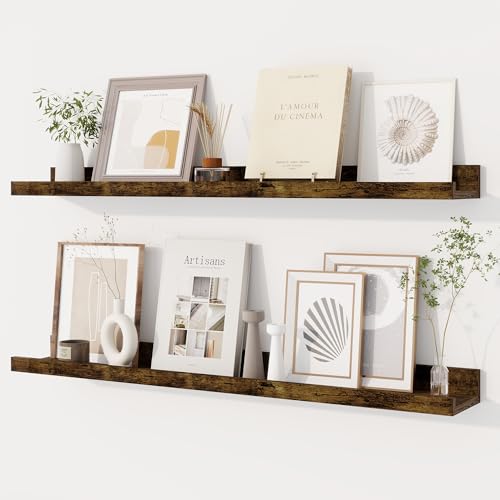 Dreamland Picture Ledge Shelf for Wall, Floating Shelves Set of 2, 32 inch Long Floating Shelves with Lip for Living Room,Bedroom,Bathroom,Kitchen,Rustic Brown - color: Rustic Brown, size: 32inch