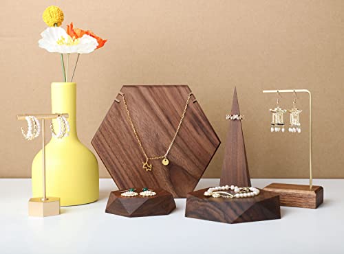 brass earring display stands for selling, wooden ear ring holders for jewelry, single stud holder jewelry display【Walnut brass earring stand Height 5.31"】