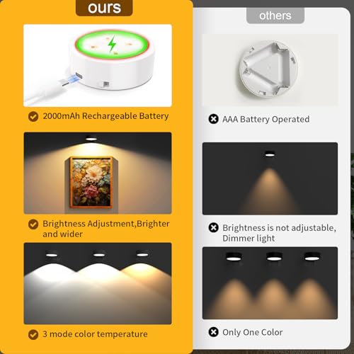 3 Pack Picture Lights for Wall, Rechargeable Battery Operated wall lights, Picture Frame lights with 3 Lighting Modes, Wireless Magnetic Painting Light with Remote Control Timer (White, 3 Pack) - color: White, size: 3 Pack