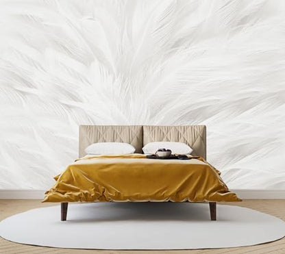Feather Wallpaper Mural Elegant Gray and White Mural Wallpaper for Living Room Bedroom （Not Peel and Stick） - color: Cybh-903, size: 177" x 118"