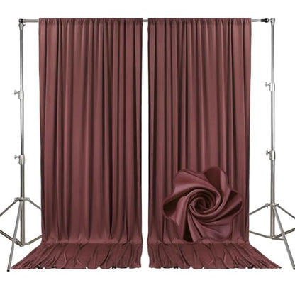 10ft x 10ft Red Brown Backdrop Curtains for Parties, Fabric Satin Background Curtain with Rod Pockets for Weddings, Birthday, Baby Shower, Photography, Graduation Party Backdrop Drapes, 2 Panels - color: Red Brown