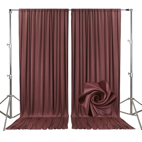 10ft x 10ft Red Brown Backdrop Curtains for Parties, Fabric Satin Background Curtain with Rod Pockets for Weddings, Birthday, Baby Shower, Photography, Graduation Party Backdrop Drapes, 2 Panels - color: Red Brown