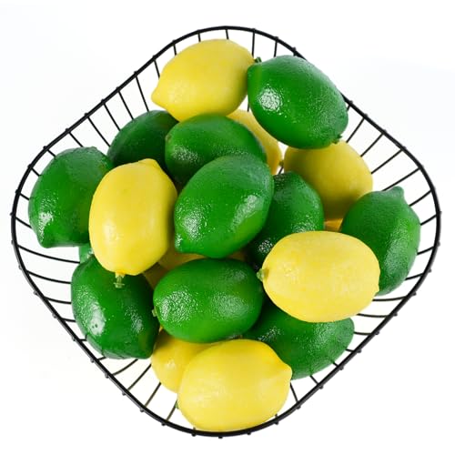 22 Pcs Fake Fruit Artificial Lemons, Fake Lifelike Fruit Plastic Lemons for Home Kitchen Party Photography Props, Simulation Fruit Set, Party Chirstmas Decortion - color: Lemon