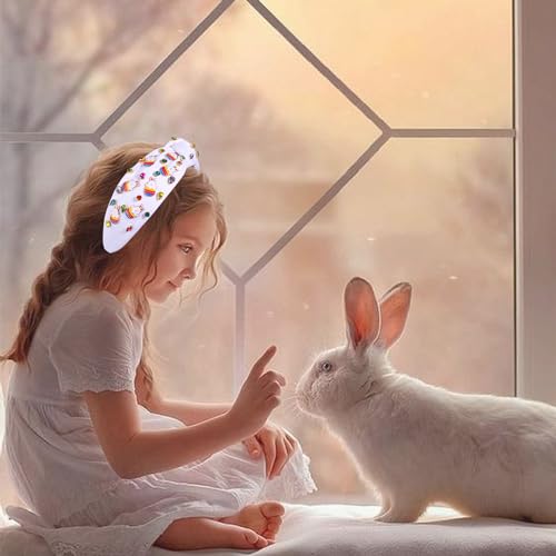 boderier Easter Headband Beaded Bunny Easter Egg Headband Jeweled Crystal Embellished Knotted Holiday Hair Accessories (Basket Bunny-White)