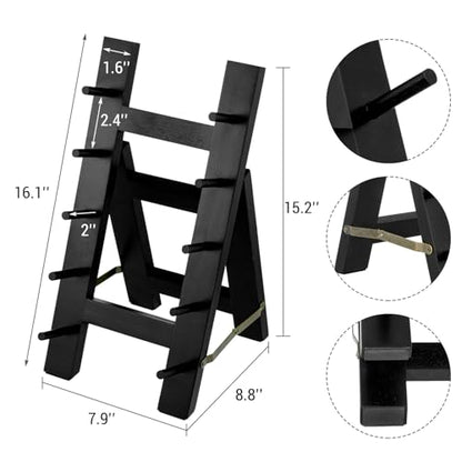 MyGift 5-Tier Premium Acacia Black Wood Knife Holder – Foldable A-Frame Countertop Cutlery Stand for Chef Knives, Kitchen Knife Storage and Drying Rack