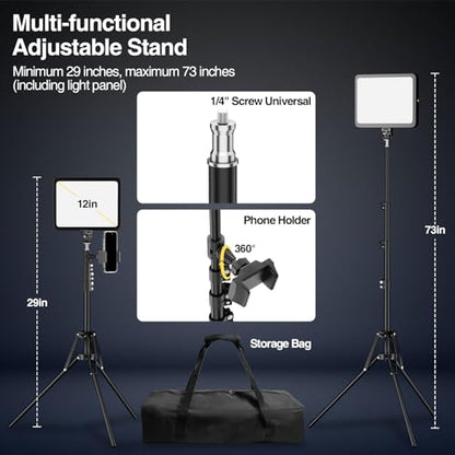 LED Video Light Kit, 2800-7000K Dimmable Studio Lighting with Tripod Stand & Phone Holder, 73” Adjustable Height for Video Recording, Live Streaming, YouTube, Photography，2-Pack
