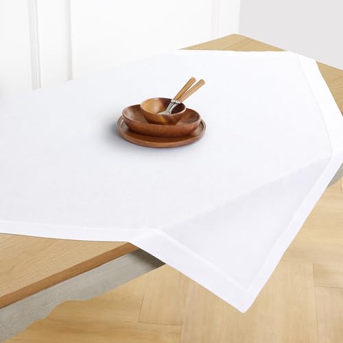 Solino Home Linen White Square Tablecloth 52 x 52 Inch - 100% Pure Linen Table Throw - Fete, Machine Washable Table Cloth for Mothers Day, Spring, Summer, Memorial Day - color: 01: White, size: 52" x 52" (Square)