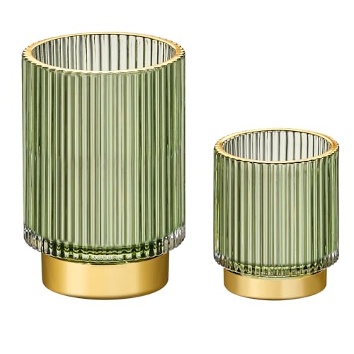 Makeup Brush Holder Organizer,Toothbrush Holders,Desk Pen Pencil Holder,Multifunctional Vintage Glass Brush Cup（S+L/Green/A3-1-US） - color: Green, size: Small+Large