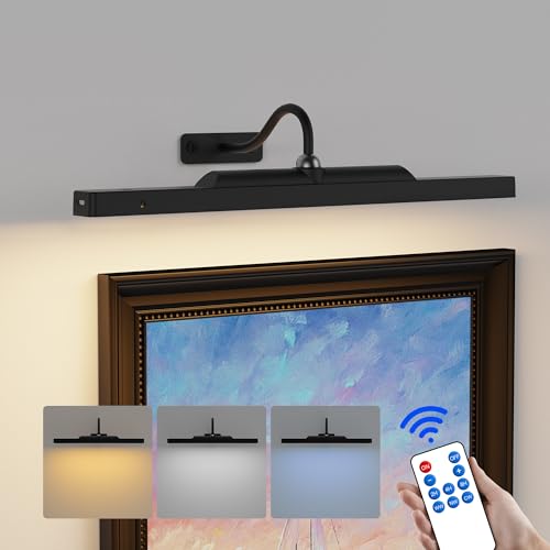 Dimmable Cordless Picture Light for Wall 16n, 5000mAh Rechargeable Battery Wall Sconce Art Light, CRI 95+ 350LM Wall Light for Gallery Artwork, Paintings, Photo, Portraits - Black - color: Black, size: 1 Pack