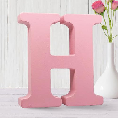 AOCEAN 6 Inch Pink Wood Letters Unfinished Wooden Letters for Wall Decorative Standing Letters Slices Sign Board for Crafts Christmas Decoration Home Party Projects (H) - style: H