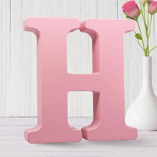 AOCEAN 6 Inch Pink Wood Letters Unfinished Wooden Letters for Wall Decorative Standing Letters Slices Sign Board for Crafts Christmas Decoration Home Party Projects (H) - style: H