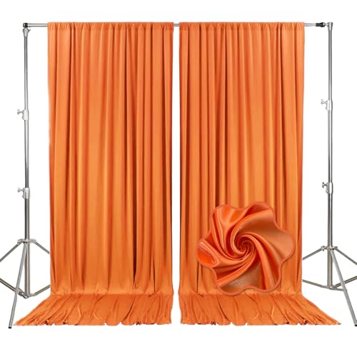 10ft x 10ft Orange Backdrop Curtains for Parties, Fabric Satin Background Curtain with Rod Pockets for Weddings, Birthday, Baby Shower, Photography, Graduation Party Backdrop Drapes, 2 Panels - color: Orange