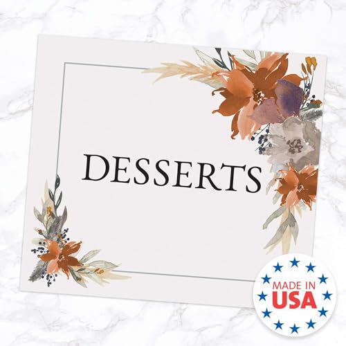 Indie Autumn Floral Desserts Sign / 8" x 9" Trendy Wedding Event Sign/Boho Fall Feather Table Top Dessert Event/Sweets And Treats Table Plaque/Made In The USA - color: Indie Autumn Floral, style: Desserts