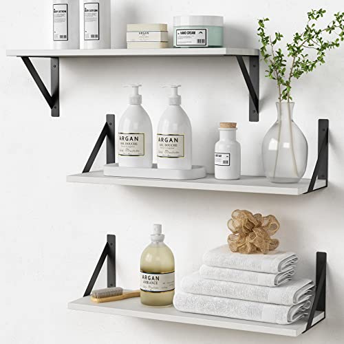 White Floating Shelves 24 inches Long Set of 3, 24 x 8 Inch Bathroom Wall Shelves Over Toilet for Towels, Modern Wood Mounted Storage Shelf for Bedroom Living Laundry Room Kitchen Office Closet - color: White, size: 24 Inches