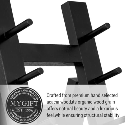 MyGift 5-Tier Premium Acacia Black Wood Knife Holder – Foldable A-Frame Countertop Cutlery Stand for Chef Knives, Kitchen Knife Storage and Drying Rack