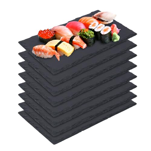 8 Pack 10 x 6 Inch Slate Cheese Boards, Black Rectangle Slate Charcuterie Boards, Natural Charcuterie Stone Plates for Parties, Gifts, and Special Events, Cheese, Sushi, Food. - size: 8 Pack 10 x 6 Inch