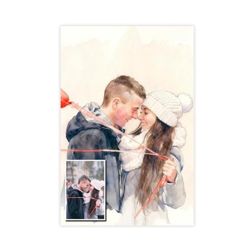 Watercolor Custom Poster from Photo - Personalized Picture to Painting Artwork - Unique Gift for Couples Family Living Room Wall Decor - Stretched Canvas Print Unframed Print 20" L x 30" W - color: Unframed Print, size: 30"L x 20"W
