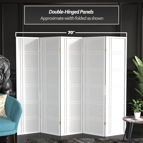 Red Lantern 6 ft. Tall Double Cross Shoji Screen - White - 5 Panels - color: White, size: 5 Panel