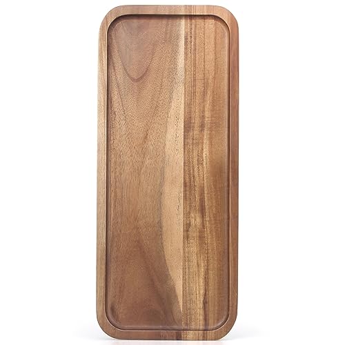 Small Wooden Serving Platters Acacia Charcuterie Boards Rectangle Wood Tray Home Decor Serving Cheese Board Appetizer Snack Plates Kitchen Dinner Platter for Food Dish Rectangular Cake Dessert Trays - size: 14" x 6" x 0.6"