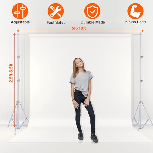 iMounTEK Backdrop Stand Photo Video Studio, 10Ft Wide Adjustable Backdrop Stand, Background Support System Kit with Clamps Carry Bag for Photography/Wedding/Party Decoration(Silver) - color: Silver, size: 6.5X10Ft