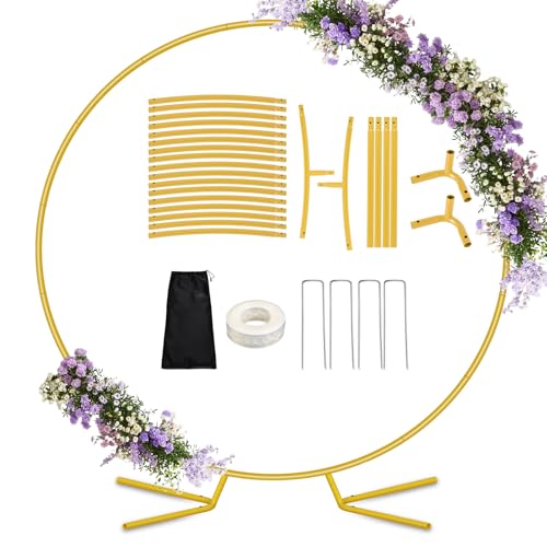 8FT Round Arch Backdrop Stand for Parties, Gold Circle Balloon Arch Frame Stand Heavy Duty Wedding Arches with base for Ceremony Birthday Baby Shower Gender Reveal Party Decoration - size: 8FT