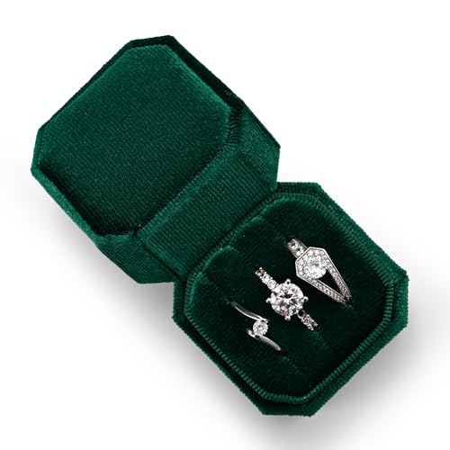 3 Slots Ring Box Velvet Ring Gift Box Wedding Day For Proposal, Engagement, Wedding, Mother's Day, Valentine's Day (Green) - color: Green