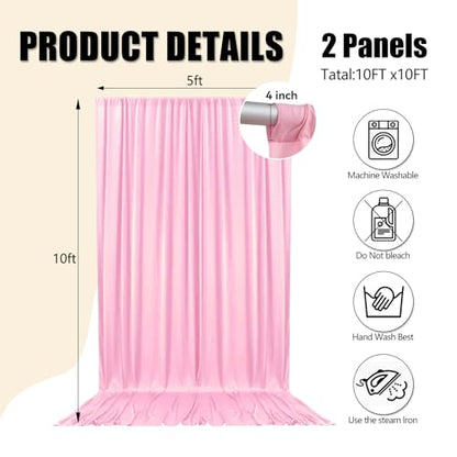 10ft x 10ft Rose Pink Backdrop Curtains for Parties, Fabric Satin Background Curtain with Rod Pockets for Weddings, Birthday, Baby Shower, Photography, Graduation Party Backdrop Drapes, 2 Panels - color: Rose Pink