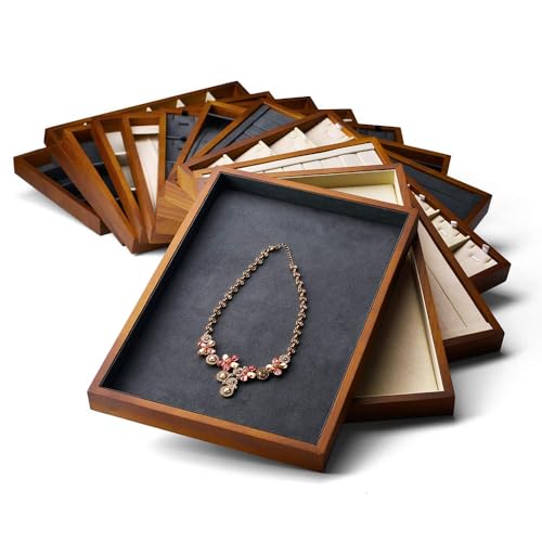 Oirlv 24 Grid Wood Jewelry Tray Microfiber Interior Jewelry Drawer Organizer Showcase Display Box Ring Earrings Holder - color: Creamy-white 24 grid tray