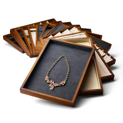 Oirlv 24 Grid Wood Jewelry Tray Microfiber Interior Jewelry Drawer Organizer Showcase Display Box Ring Earrings Holder - color: Creamy-white 24 grid tray