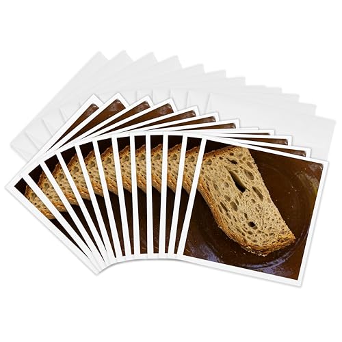 3dRose Greeting Cards - Slice of fresh bread on a ceramic plate. Brown colors, Kitchen, food - 12 Pack - Alexis Photography - Food Bread - size: 12 Greeting Cards with envelopes