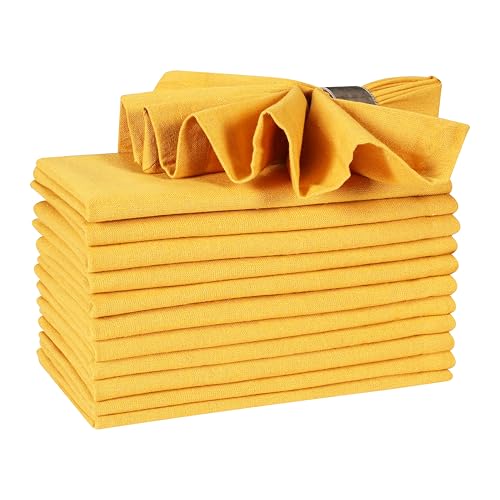 Hausattire Reusable Napkins Cloth Washable 100% Cotton 18x18 Inch Dinner Napkins|Table Napkin for Home Banquet Wedding Outdoor Party|Set of 12 Cloth Napkin Mother's Day Party Decor |Mustard - color: Mustard, size: 18x18