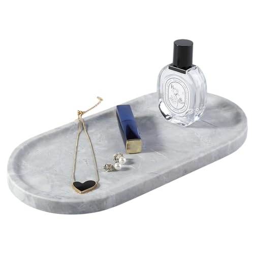Koville Grey Marble Tray for Bathroom Countertop, 12"x6" Vanity Decorative Marble Tray for Dresser, Stone Catchall Trays for Perfume, Candles, Jewelry, Stone Gray Storage Trays for Home Decor - color: Gray, size: 12" x 6" x 0.7"