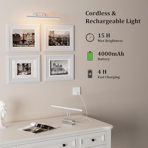 Picture Light for Wall, Platinum Silver, Battery Operated - color: Platinum Silver, size: 13.8Inch