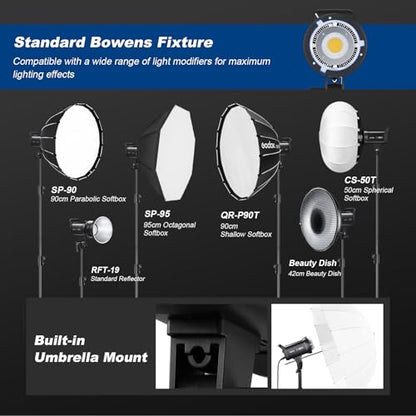 Godox 2PACK SL100Bi Professional COB LED Video Lighting Kit Bi Color Continuous Light Kit with 2*Light Stand 2* Softbox 1 * 5 in 1 Reflector 1*Carry Bag Studio Light for Photography Studio Shooting