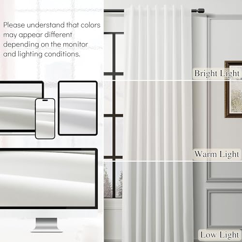 Guken Beige White 100% Blackout Linen Curtains 63 Inches Long for Bedroom Country Farmhouse Back Tab Hook Belt Black Out Room Darkening Insulated Thermal Noise Reduction Window Drapes Nuersery 52x63 - color: Beige White, size: 52"W x 63"L (Pack of 2)