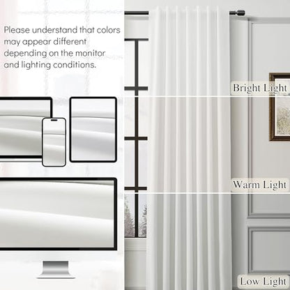 Guken Beige White 100% Blackout Linen Curtains 63 Inches Long for Bedroom Country Farmhouse Back Tab Hook Belt Black Out Room Darkening Insulated Thermal Noise Reduction Window Drapes Nuersery 52x63 - color: Beige White, size: 52"W x 63"L (Pack of 2)
