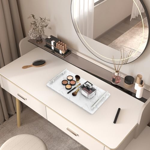 Guest Towel Holder Tray for Bathroom,Marble Bathroom Tray with Handles - Napkin Holder for Bathroom & Kitchen -Decorative Tray for Living Room & Cosmetic(Silver,Large) - color: Silver, size: 13" x 7.1" x 2"