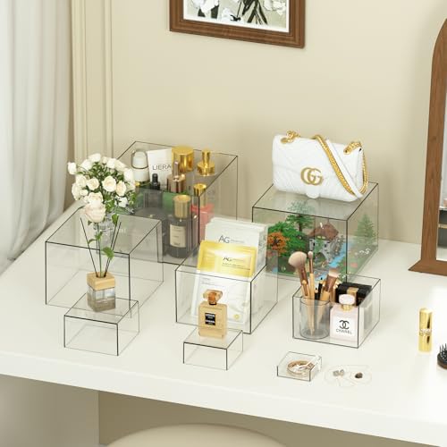 8 Pcs Clear Acrylic Boxes for Display as Buffet Risers and Stands, Food Risers for Party, Table, Stands, including 10", 9", 8", 7", 6", 5", 4", 3" (Large, 8Pcs, Clear) - size: Large, 8Pcs, Clear