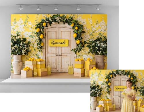 Kate 7x5ft Fresh Lemon Shop Backdrops for Photography Retro Wood Door Lemonade Party Background Baby Gilrs Portrait Photo Studio Backdrop - size: 7x5ft