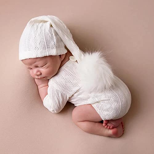 Christmas Newborn Baby Photo Shoot Props Outfits Crochet Clothes Santa Claus Red Hat Pants Photography Props - color: White