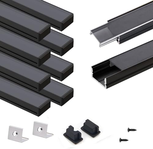 VST 10 Pack 3.3ft/1M LED Aluminum Channel U Shape with Smoke Transparent Clear Cover for Strip Lights Installation,Easy to Cut,Professional Look LED Strip Diffuser Cover Track - color: Black & Black, size: 3.3ft 10