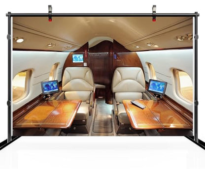 7x5ft Airplane Backdrop Airplane First-Class Cabin Interior Seats Photo Background for Plane Theme Party Decor Baby Shower Birthday Business World Travel YouTube Photo Studio Props - size: 7x5FT