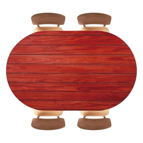 Fitted Oval Tablecloth, Dark Red Wood Texture Surface Background, Elastic Hem Design for Outdoor BBQ, Indoor Kitchen, Camping and Event Tables, Fits 52"x70" Oval Tables - color: Wood Texture -11, size: 52" x 70" (Oval)