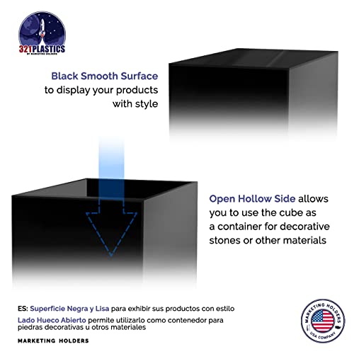 2 Pack 4" Acrylic Display Riser Box with One Open Side Versatile Glossy Black Square Lucite Retail Merchandise Storage Bin or Product Platform No Assembly Required by Marketing Holders - size: 4"w x 4"h Black