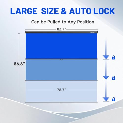 RAUBAY Retractable Pull Down Blue Screen - 78.7" x 86.6" Collapsible Wall-Mount Background for Professional Video Production, Chroma Key Backdrop for YouTube, TikTok, Streaming, Video Conferencing - color: Blue, size: Wider(78.7 x 86.6in)