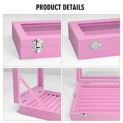 Vicoter Rings Organizer Tray 7 Slots Velvet Jewelry Earring Storage Box with Transparent lid Jewelry Display Case for Girls Wife Mom Women (Pink) - color: Pink