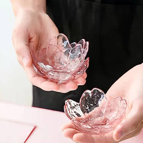 4 Pack Sakura Sauce Dishes Set, Pink Cherry Flower Crystal Glass Appetizer Plates Dipping Bowls Tasting Dishes Serving Dish Seasoning Saucers Bowl Little Bowls Ice Cream Snack Sushi Soy Condiment Dish - color: Glass Sakura
